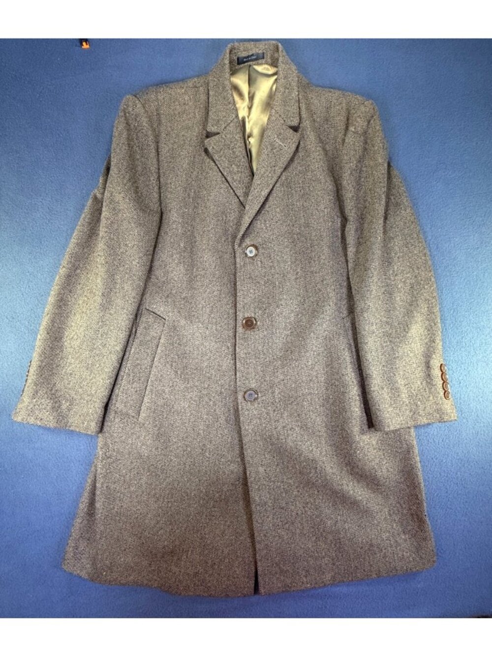 CALVIN KLEIN Brown Herringbone Wool Blend Over Coat/Trench Mens Size 44S EUC